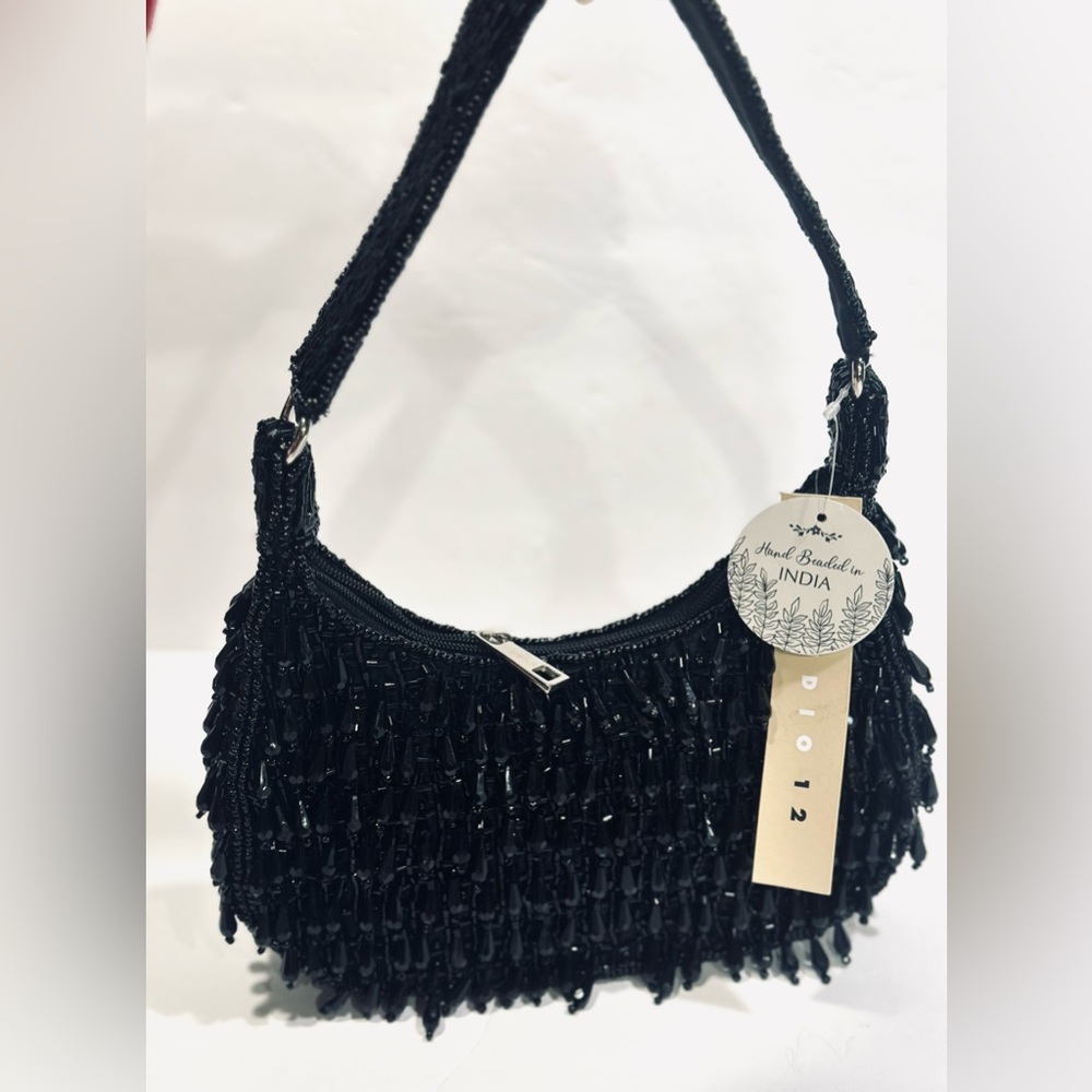 Elegant Black Beaded Women's Shoulder Bag